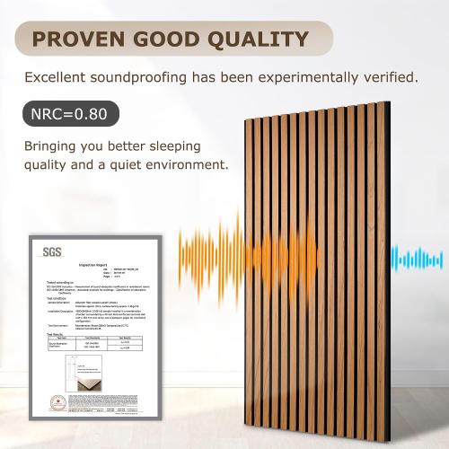 DOLLAR BOSS Wood Slat Acoustic Panels for Wall, 46.5 x 23.8 2Pcs Soundproof Absorbing Wall Panel with Wood Finish 3D Fluted, Oak