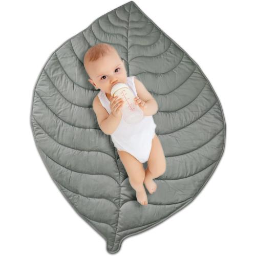 Baby Mat For Floor, Baby Play Mats For Floor, Tummy Time Mat, 100% Cotton Premium Leaf Mat, Baby Floor Mats For Crawling, Play Mat for Baby, Tummy Time Pillow, Machine Washable, Portable, and Compact