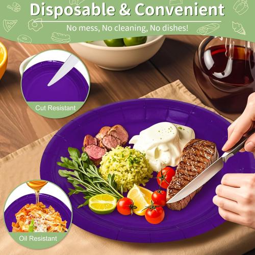 Purple Paper Plates Disposable, 100 Pcs (50-9 & 50-7)