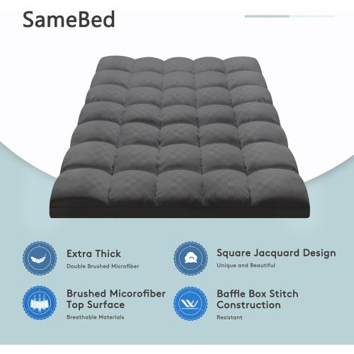 SameBed Mattress Topper Full XL,Extra Thick Mattress Pad Cover for Back Pain,Cooling Mattress Protector with 8-21 Inch Deep Pocket,Overfilled Down Alternative Filling,Grey