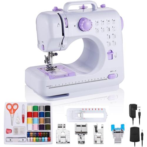 Sewing Machine Portable mini Electric Sewing Machine for beginners 12 Built-in Stitches 2 Speed with Foot Pedal，Light, Storage Drawer.