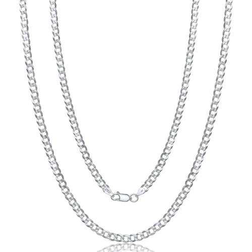 Aka Gioielli - Italian 925 Sterling Silver 5mm Curb Cuban Link Chain - Solid Sterling Silver Necklace for Women and Men - Made in Italy
