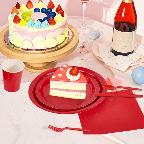 Ottin 50-pack Red Valentine's Paper Dessert Plates 7'' Disposable Appetize Cake Plates for Birthday Wedding Party Snacks Daily Use, President's Day, Mother's Day, Memorial Day