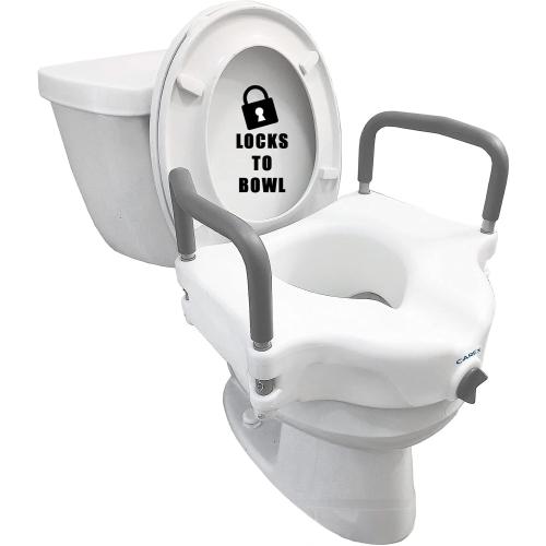Carex E-Z Lock Raised Toilet Seat with Handles, 4.5 Inch Toilet Seat Riser with Arms, Toilet Riser Fits Most Toilets, Elongated or Round, Toilet Seat Lifter, White