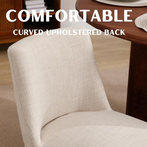 RIVOVA Upholstered Dining Chairs Set of 2, Modern Wooden Dining Room Chair with Wood Legs, Linen Fabric Kitchen Chairs Farmhouse Dinner Chair for Dining Vanity Restaurant, Beige
