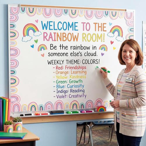 Tenceur 48 ft x 2.76 Inch Rainbow Magnetic Whiteboard Border,Happy Color