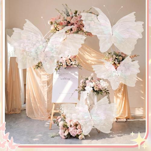 Yinder 4 Pcs Big Butterfly Decorations, Giant 3D Iridescent White