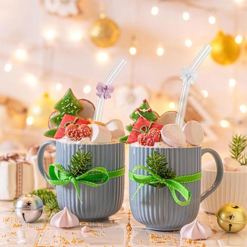 Cute Glass Straws with Charm,Reusable Bow Glass Straw with 1 Cleaning Brush