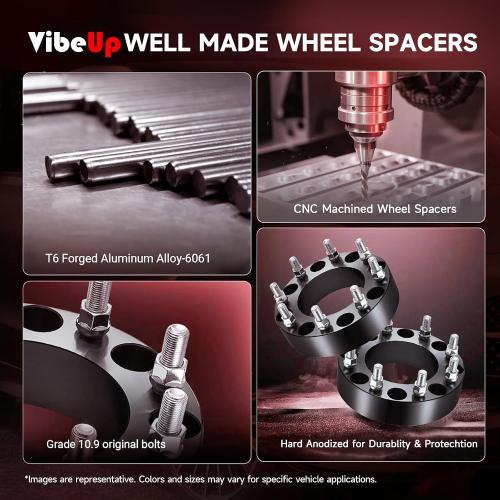 VibeUp 5x4.5 Wheel Spacers, 1 5x114.3mm Hub Centric Spacer for Ford Edge 07-13; Jeep Liberty 06-12; Ford Ranger 98-01, 25.4mm Wheel Adapter 82.5mm Hub Bore with 1/2 x20 Studs Black 2pcs