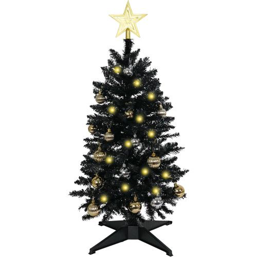 Sunshine Black Christmas Tree with Light 3ft Artifical Full Christmas Tree with Ball & Star Ornaments 8 Lighting Modes for Holiday Decor