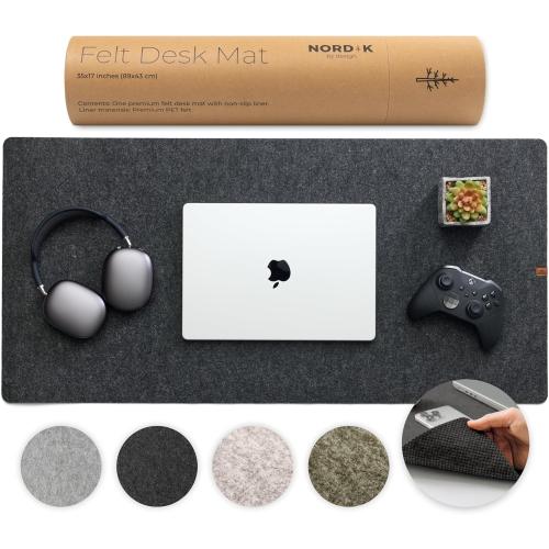 Nordik Large Felt Desk Mat - Charcoal - 35 x 17 inch - Full Desk Keyboard Mat - Computer Desk Mat for Keyboard and Mouse Pad - Desktop Mat - Large Felt Desk Pad
