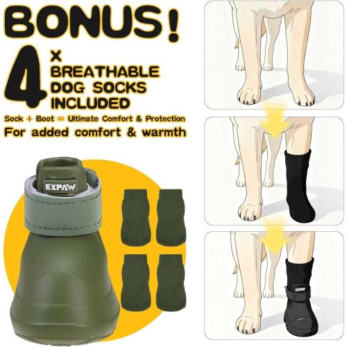 EXPAWLORER Dog Shoes for Hot Pavement Small Medium Large Dogs, Waterproof Non-Slip Dog Summer Booties with Socks, Easy On & Off Pet Boots & Paw Protectors, Easy-Clean for Beach Outdoor Rain (Green L)