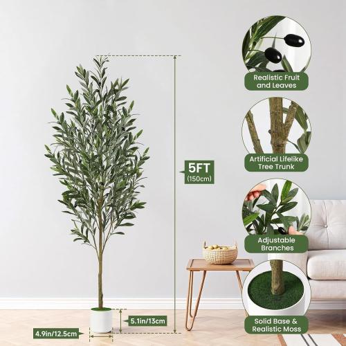 Alupssuc 3FT Faux Olive Tree with Fruits White Pot, Indoor Home Decor 2 pack