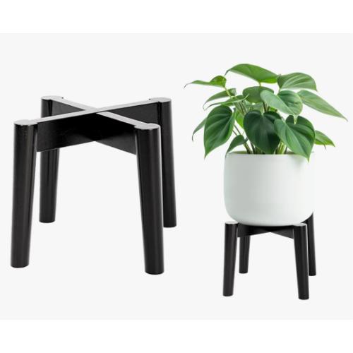 Nabytok Wood 7.5 x 9.8 Plant Stand Indoor Outdoor, Wooden Single Floor Plant Pot Holder, Natural Plant Stand, Assembly Required (Excluding Potted Plants) (Black)