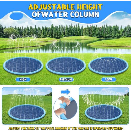 Non-Slip Splash Pad for Kids and Dog, 80 Extra Large Baby Play Mat, Dog Pool Toys, Thicken Sprinkler Pool Summer Outdoor Water Toys for Ages 3-12 Boys Girls, Parent-Kids &Games Fun Backyard (Blue)