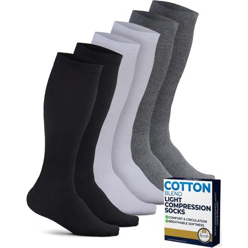 Pembrook Light Cotton Compression Socks for Men & Women - 3 Pairs | 8-15 mmHg Light Compression Socks for Men, Comfort and Support