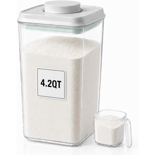 POP Airtight Flour-Rice Food-Storage Container - 4L/4.2Qt Jar with Lid and 3.3Oz Scoop | BPA-Free | Can Hold 5lb of Flour or 5lb of Rice | Stackable and Durable