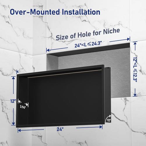 Led Shower Niche 24 X 12 Matte Black 304 Stainless Steel with Lighting IP66 Waterproof No Tile Needed Shower Niches for Bathroom Storage Recessed Wall Niche Shower Led Driver Included