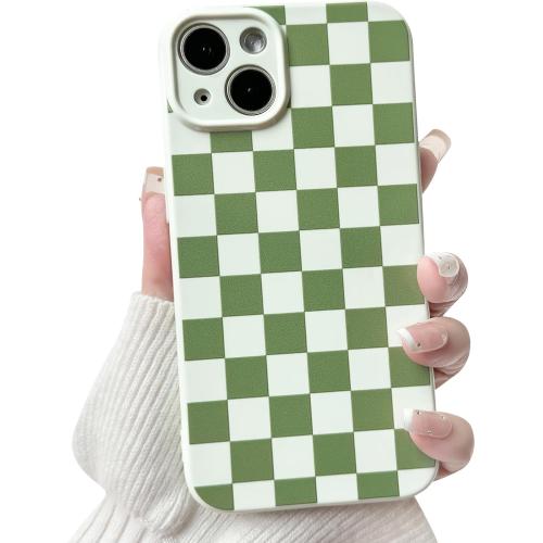 NITITOP Compatible for iPhone 13 Case Cute Checkered - Green