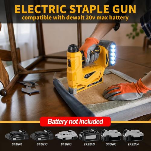 2 in 1 Electric Cordless Upholstery Staple Gun Compatible with Dewalt 20V MAX Battery(NO Battery): Impact Force Adjustment for DIY(Tool Only) - with 1000 3/8 Staples 1000 5/8 Brad Nails