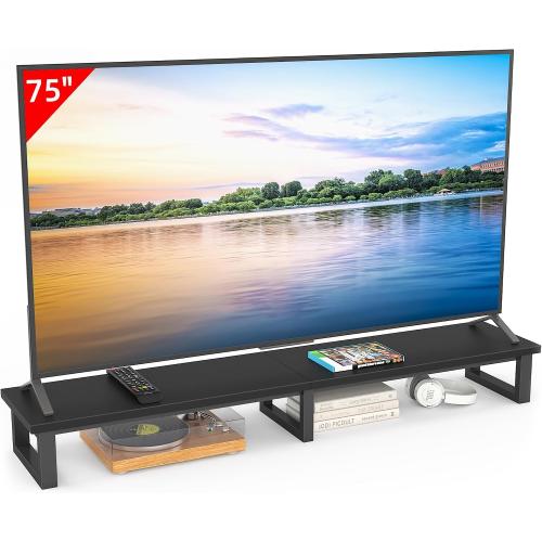 YAOHUOO 59 Large TV Riser for 32-75 inch TV, TV Riser Stand Shelf with Steel Legs, Tabletop TV Stand Riser for Home Office,Black