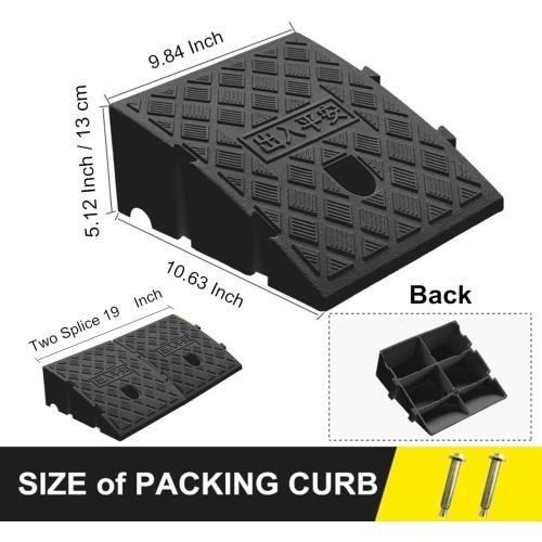 2Pack Curb Ramp Black Color, Portable Lightweight Heavy Duty Plastic Driveway Curb Ramps for Low Cars, Motorcycle Ramp,Curb Ramps (5.12 H 19 L Two Curb ramps Connected)