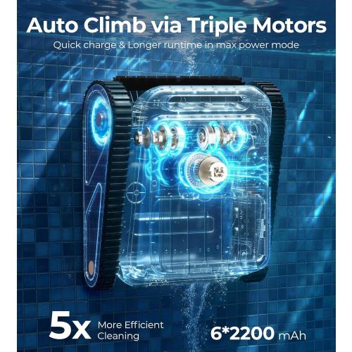 Cordless Robotic Pool Cleaner for Walls & Waterline, Automatically Climbs & Cleans, No Hand-Scrubbing, Auto-Docking, 150min Runtime Pool Vacuum Robot for Inground Pools up to 2600 Sq.ft