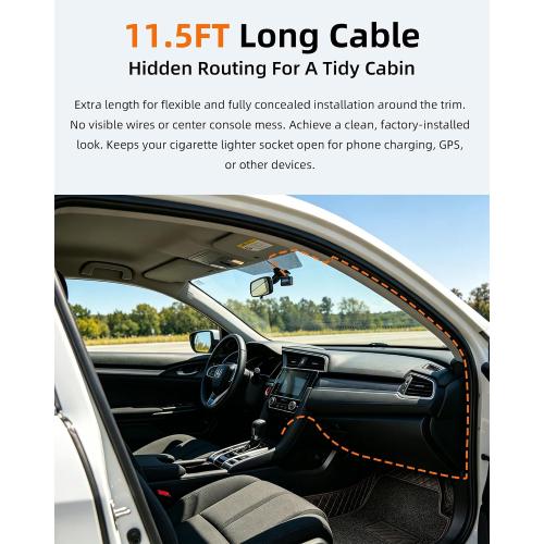 Dash Cam Power Cord USB C – 11.5FT Dashcam Power Adapter with Dual Ports Fast Charging, Compatible with Redtiger, Wolfbox, Vantrue and Most Dash Cameras