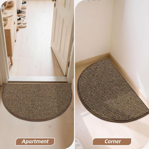 BEQHAUSE Dirt Trapper Door Mat 17 x 30 Half Circle Non Slip Rugs, Brown