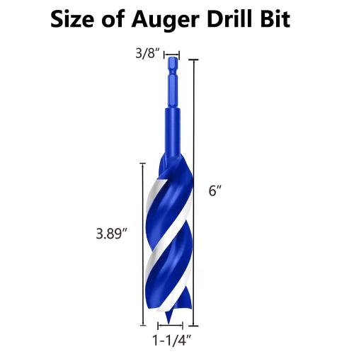 1-1/4 Inch Auger Drill Bit for Wood, 6 Long Carbon Steel Quick Change Hex Shank Wood Drill Bit for Hardwood, Softwood and Plastic (Blue)