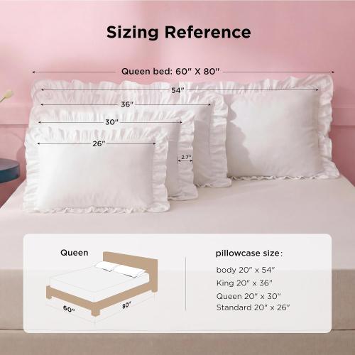 Bedsure Ruffle Pillow Cases Standard Size Set of 2, Beige Pillow Shams | 2.7 French Ruffles, Distressed Vintage Shams, Envelope Closure, Double-brushed Microfiber, 20 x 26, Wrinkle Fade Resistant