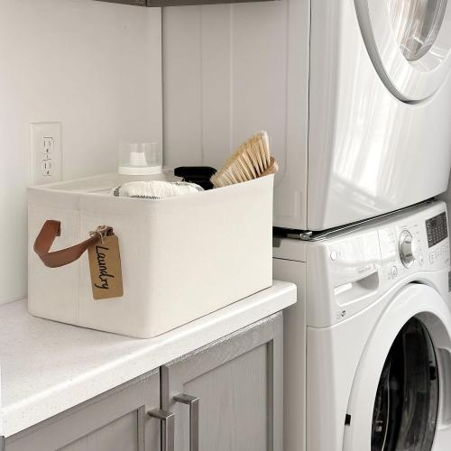 CHICVITA Storage Bins for Shelves, Closet Bins for Organization, Collapsible Storage Baskets for Towels, Rectangle Basket for Bedroom, 14 ¾ L x 10 ¼ W x 8 ¼ H, Beige, 2-Pack