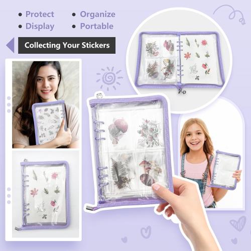 Reusable Sticker Storage Organizer Binder Collecting Book A5, Purple