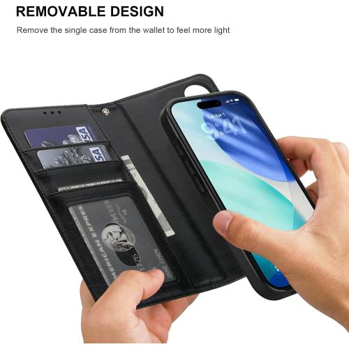 Bocasal Detachable Wallet Case Card Holder for iPhone 17, Black