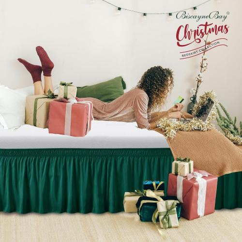 Wrap Around Bed Skirt King Size 15 Drop-Elastic Dust Ruffle Hunter Green