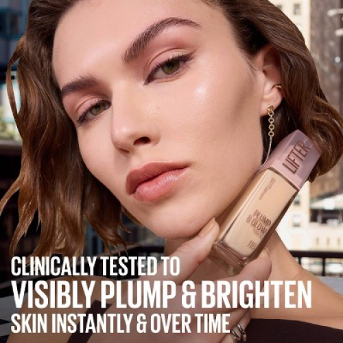 Maybelline Lifter Plump & Glow Foundation with Hyaluronic Acid - 90 - 1 fl oz: Buildable Coverage, Finish, Suitable for All Skin Types