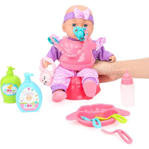 deAO Baby Doll Stroller Nursery Pretend Play Toy Set with Play Mat,Doll Bed