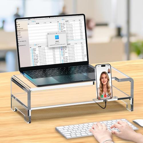 Acrylic Monitor Stand Riser Clear Laptop Stand 2-Tier L16 xW7.5 xH4.7