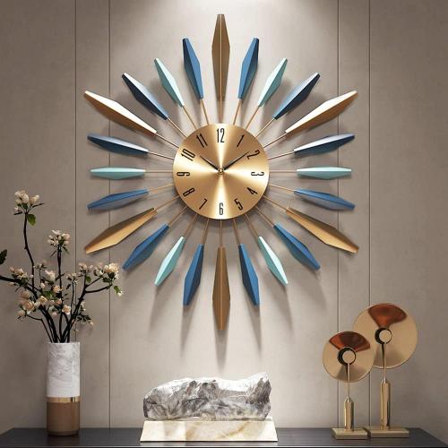 YISITEONE Large Wall Clock Metal Decorative, Mid Century Silent Non-Ticking Big Clocks, Modern Home Decorations for Living Room,Bedroom,Dining Room, Office, 22 inch