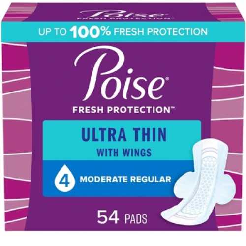 Poise Ultra Thin Moderate Absorbency Pads with Wings - Regular - 54ct