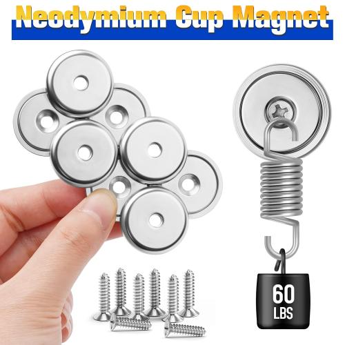 VNDUEEY Neodymium Cup Magnets, Strong Rare Earth Magnets 12 Pack 60LBS Round Base Disc Magnet Heavy Duty with Countersunk Hole and Stainless Screws for Kitchen Office Workplace Craft Holding Tools