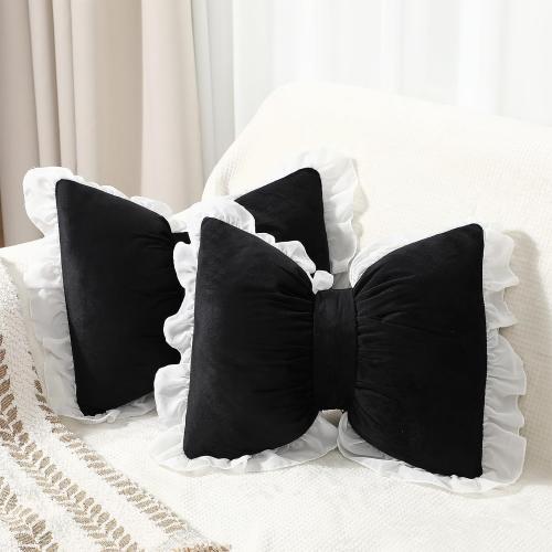 Yousoontic 2 Pcs Bow Throw Pillows 15.7x12.6 in, Waffle Weave Fabric, Black