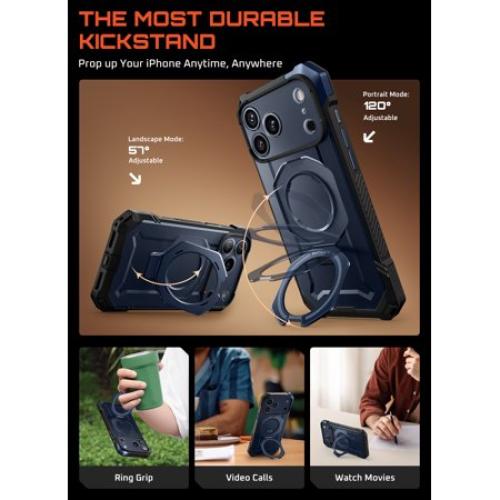SUPCASE N52 Strong Magnet Case for 2025 iPhone 17 Pro (6.3) with Camera Control Button with Kickstand Rugged Shockproof Anti-Slip Grip Case [Compatible with MagSafe] Magnetic Phone Cover, Azure
