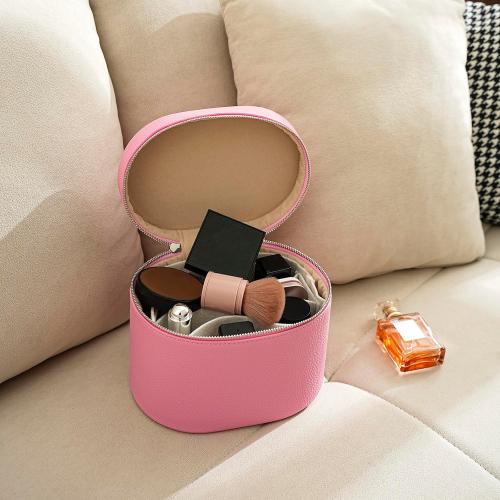 RSRSLEII Waterproof PU Leather Makeup Bag, Portable Toiletry Bag (02Pink)