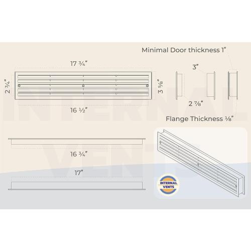Door Vent for Interior Doors 16 7/8 x 3 - Two Sided Door Louvers | for Bathroom, Cabinet | Plastic air Vent Grille | Outer Dimensions 17 3/4 x 3 5/8 for 16 7/8 x 3 Opening (White)