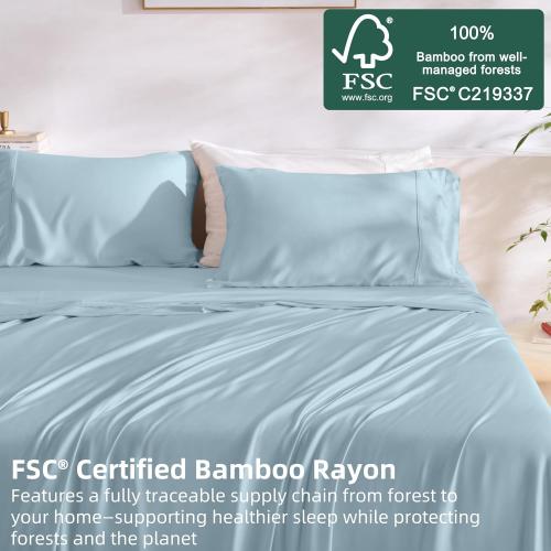 GOKOTTA Queen Bamboo Rayon Sheets Set, Silky Soft Cooling Sheets Stay Put