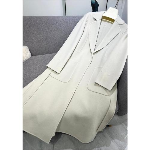 Youlander Fur FE-05 Long Coat With Real Fox Fur Big Collar And Big Cuffs And Belt For Women Soft Jacket Wool Coats size small