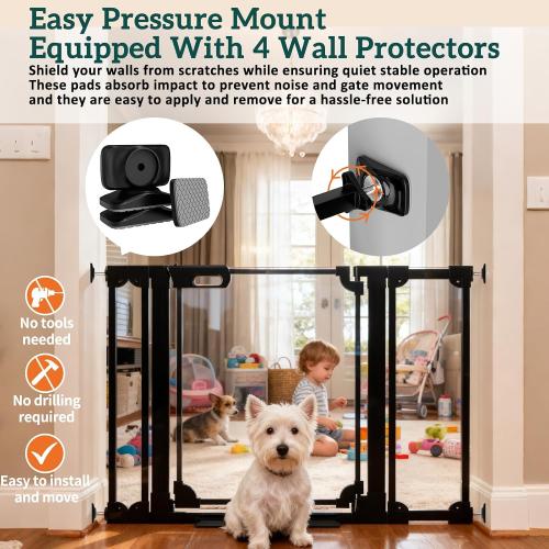 30.7 Tall Clear Acrylic Baby Gate 29.5-47.2 Wide Pressure Mounted Clear Dog Gate Indoor - No Drill Auto Close, Walk Through Baby Gates for Stair & Doorways & Hallway
