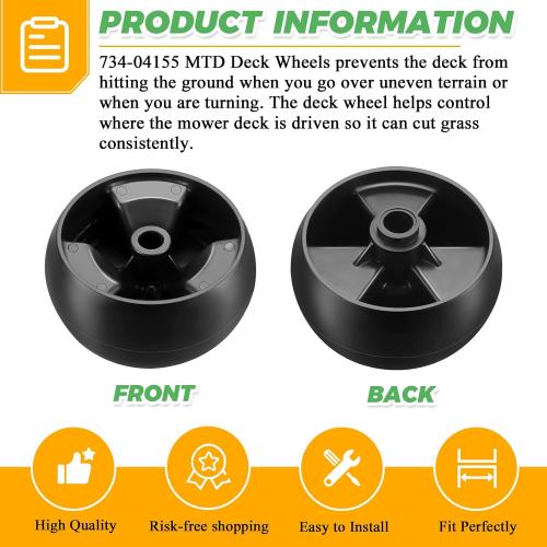 2026 Upgraded 734-04155 Deck Wheel Kit for Cub Cadet Craftsman MTD 734-04155 Troy Bilt 938-3056 Toro 112-0677 Cub Cadet Parts, 2 Pack 5 Mower Deck Wheels Kit with Bolts & Locknuts by Techecook