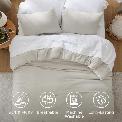 Bedsure Queen Size Comforter Set, Beige Soft Prewashed Bedding for All Seasons, 3 Pieces GentleSoft™ Warm Down Alternative Bed Set, 1 Lightweight Comforter (90x90) and 2 Pillowcases (20x26)